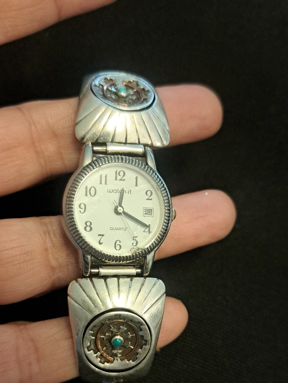 Navajo Silver Watch-It Quartz Watch with Turquoise Accents
